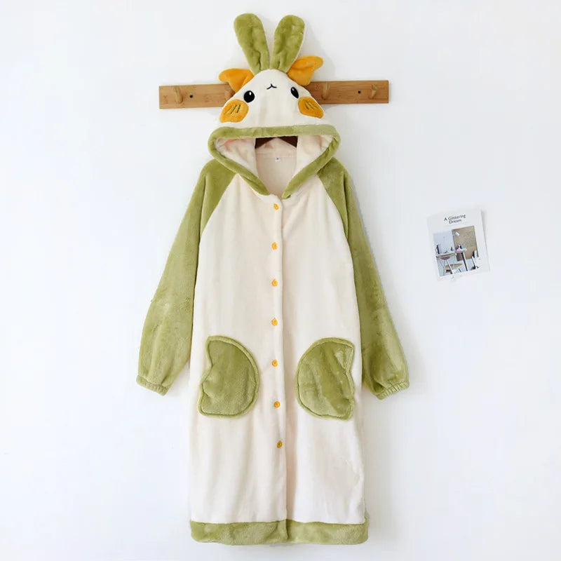 Nightgown Women's Autumn and Winter Long Bathrobe Coral Velvet Thickened Plush Warm Winter Flannel Pajamas Home Clothes