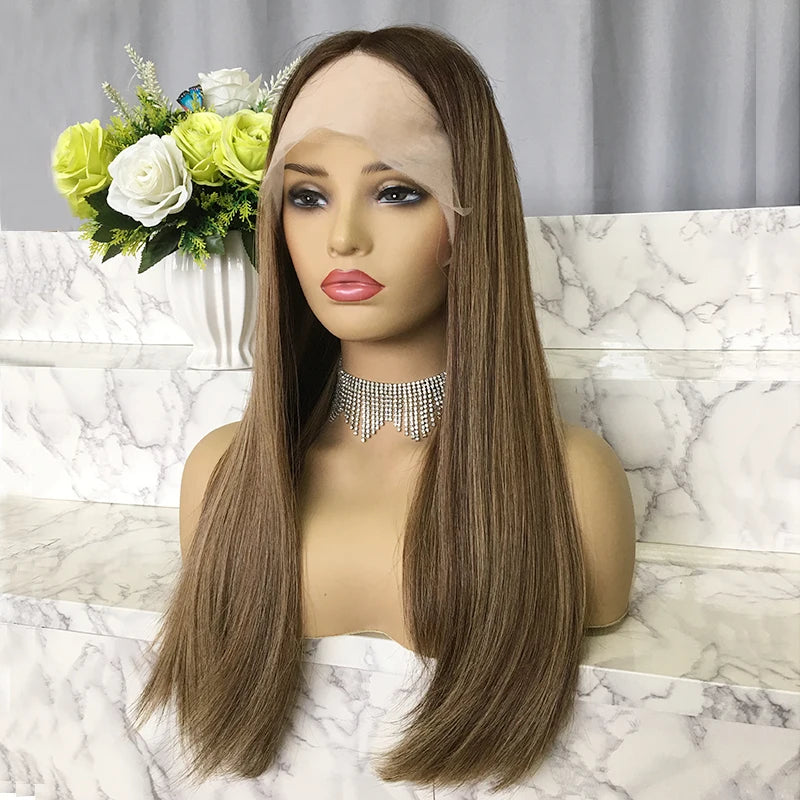 China Goods Wholesale Highlight Color Jewish Lace Top Wigs Factory 100% Remy Peruvian Bone Straight Human Hair Wig