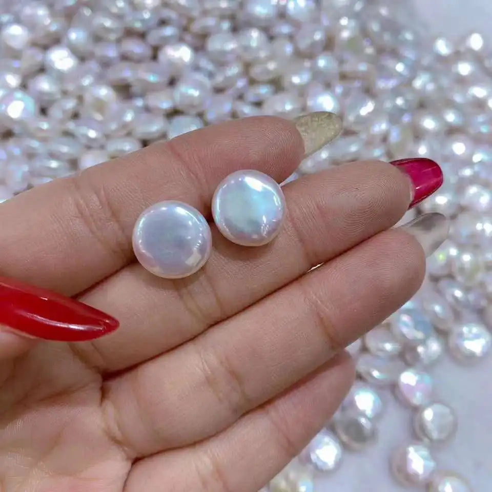 Simple Fashion 925 Sterling Silver Elegant Stud Button Earrings 12-13mm Freshwater Pearls Elegant Stud Style