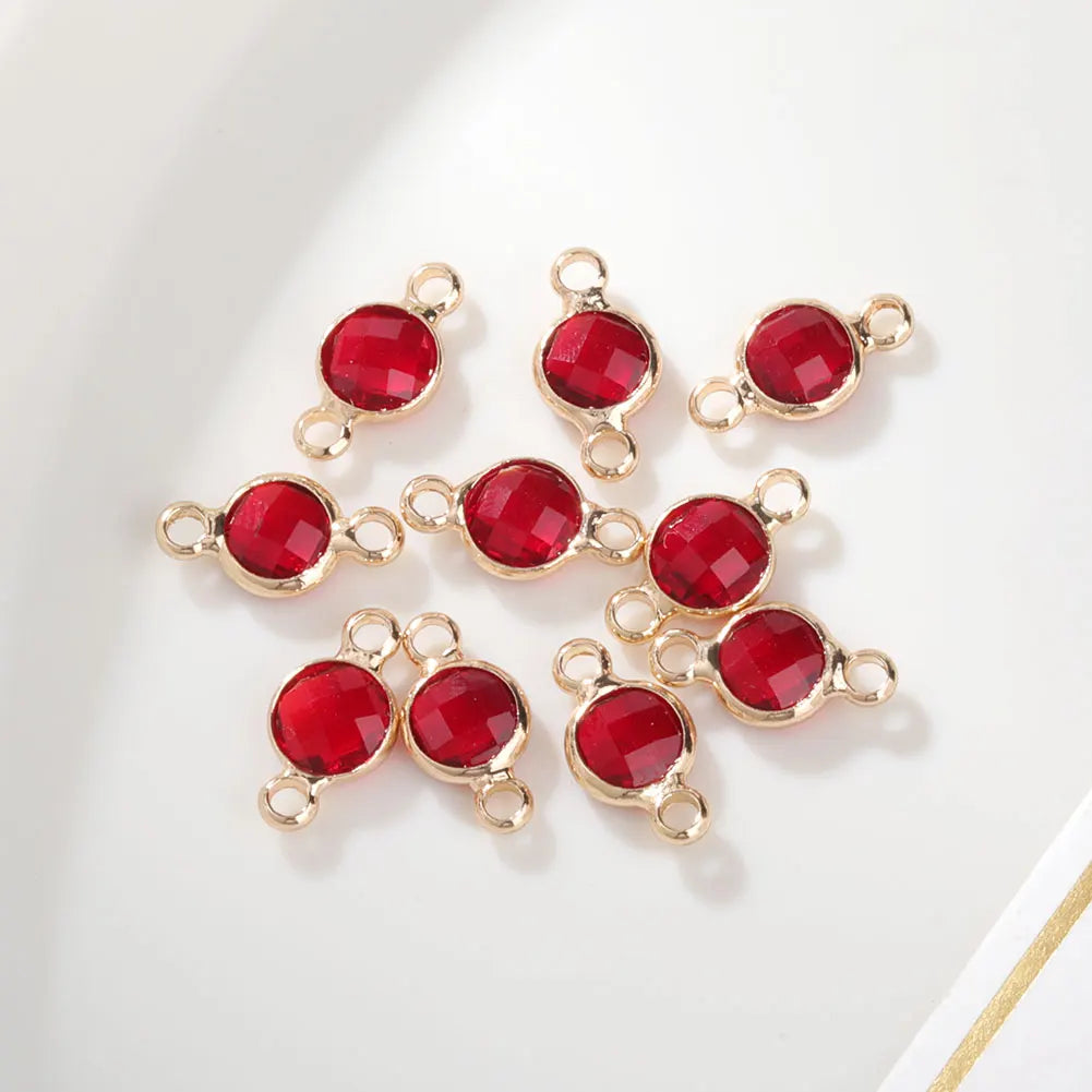 10Pcs DIY 6mm Gold Silver Copper Gem Stone Crystal Birthstones Connector Charm Beads Findings for Jewelry Making