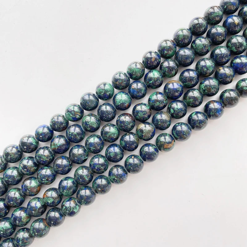 Wholesale Natural Azurite Beads Smooth Round Loose Gemstone Stone Beads for Jewelry Making