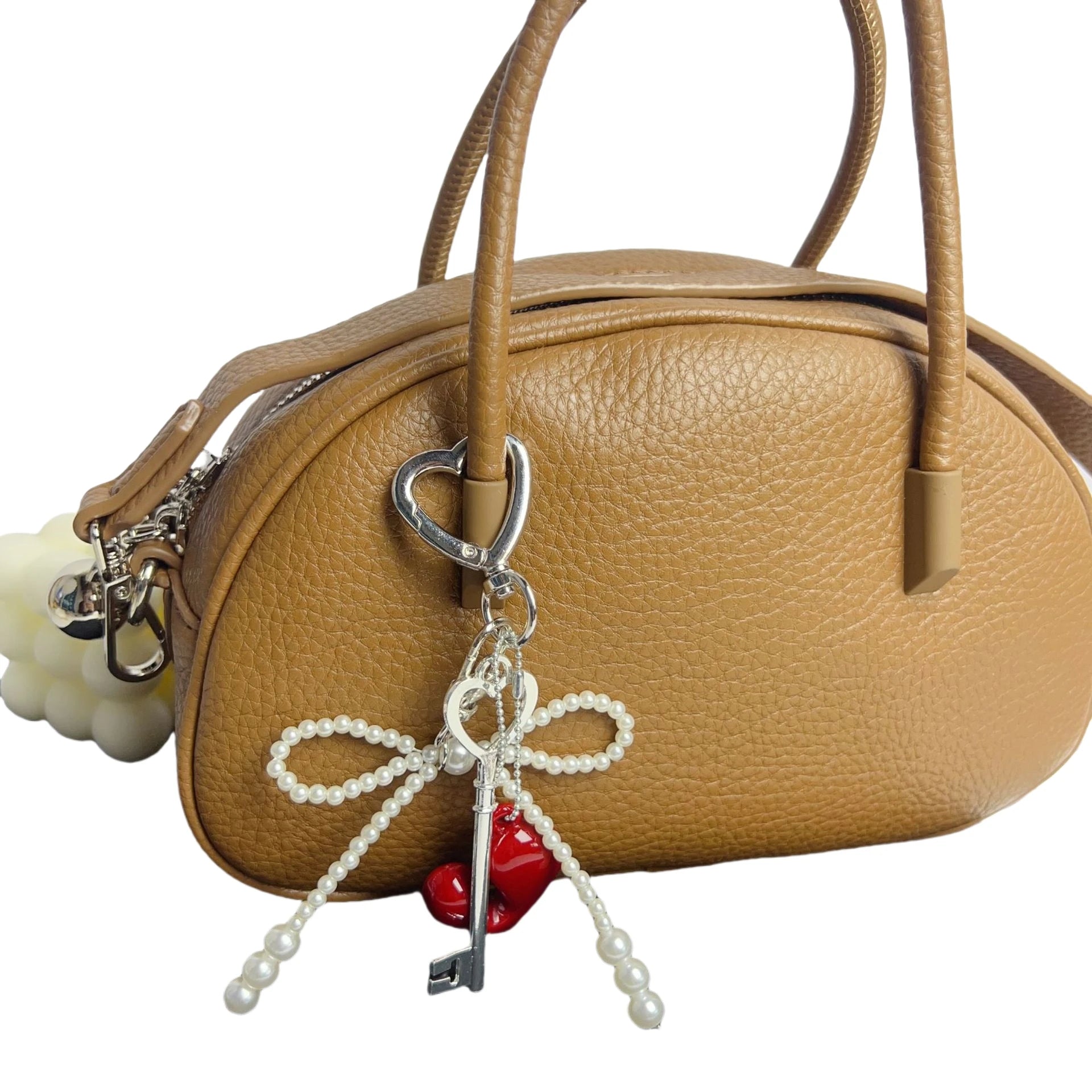 Fashion Red Love Heart Y2k Keychain with Bow Key Korean Bag Charm Handmade Beaded Bow Rope Keychain Vintage Hanging Accessories