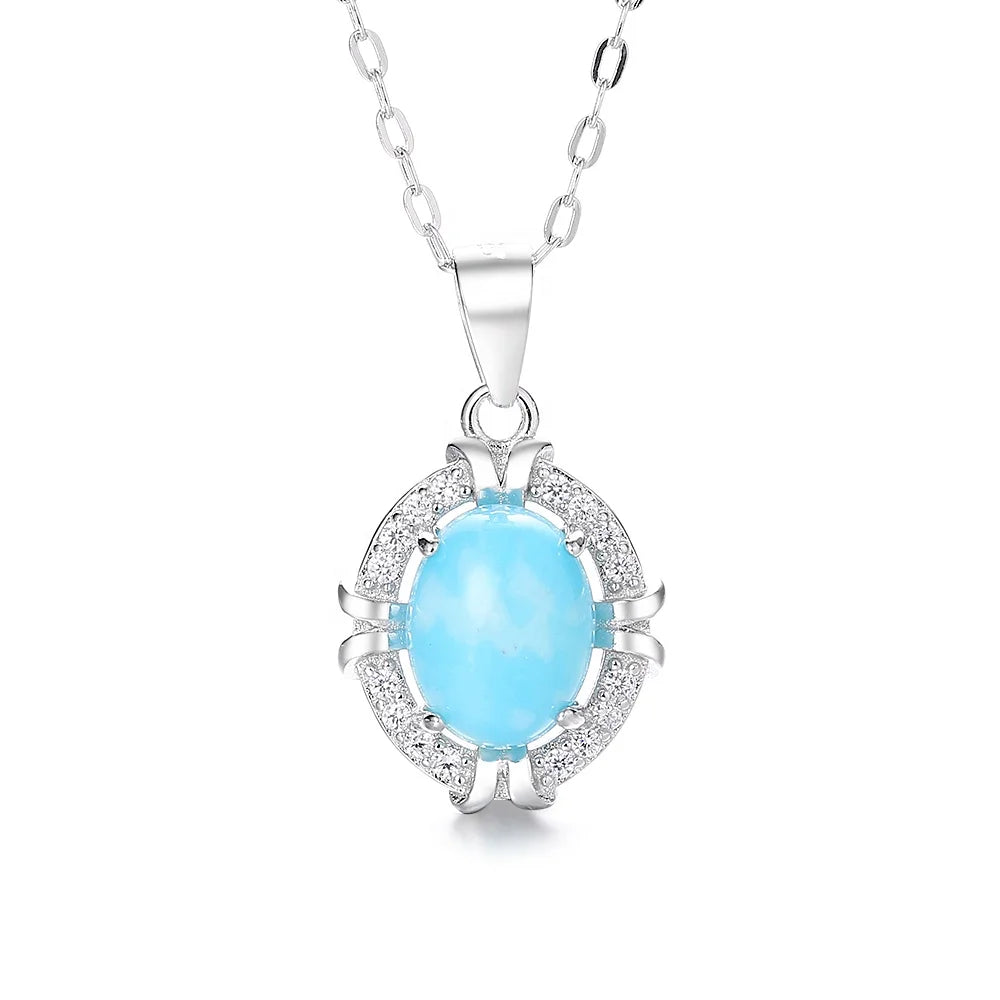 Hand-crafted Larimar Gem Pendant Jewelry 925 Sterling Silver Blue