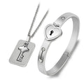 Classic Stainless Steel Necklace  Bracelet Set for Women Gold Plated Couple's Locks for Gift