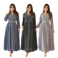 New Middle East Fashion Polyester Rhinestone Chiffon Maxi Long Party Dress Kaftan Arabic Dubai Abaya Turkey Muslim Islam Clothes