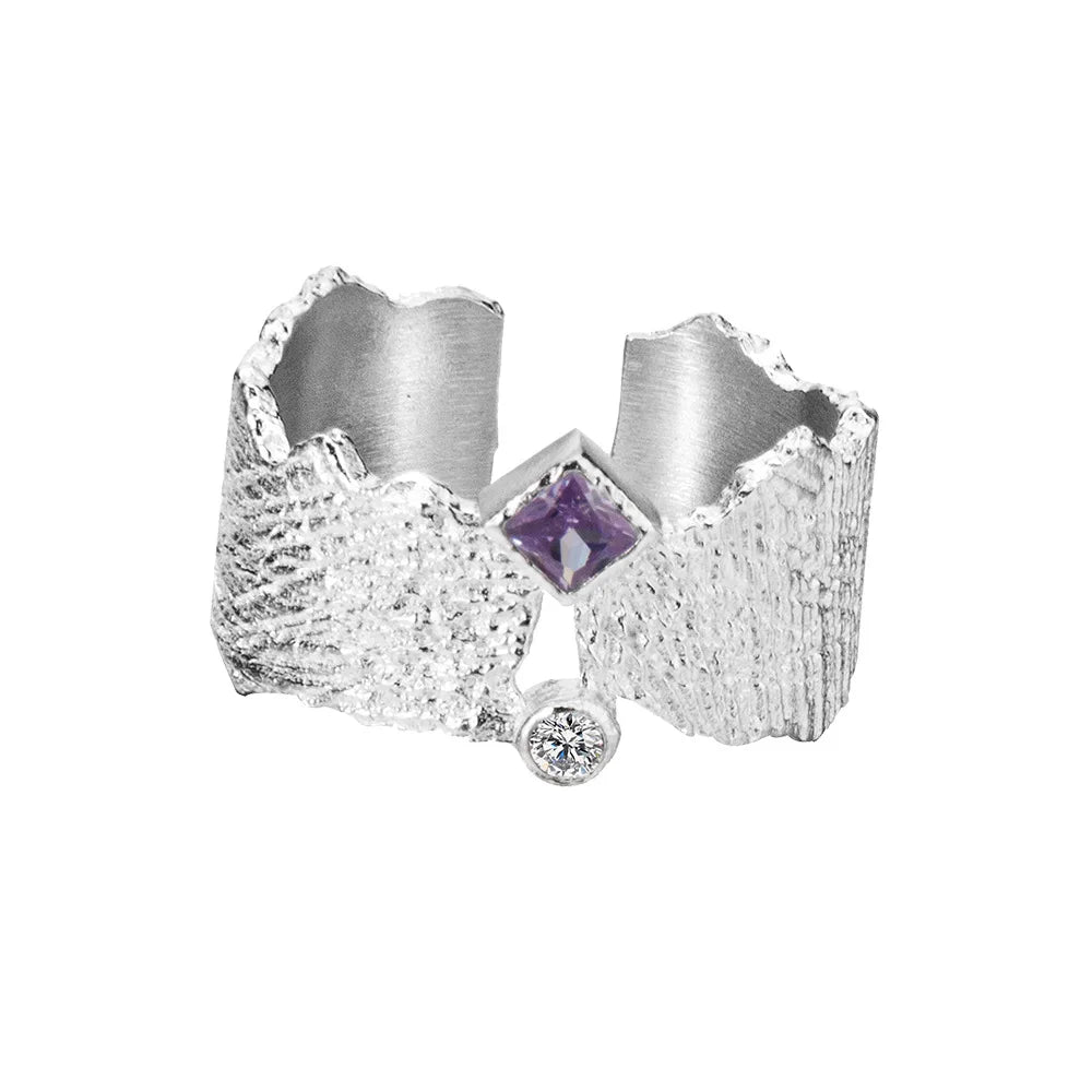 BOCAI Trendy Diamond Ring Korean Niche Light Luxury Ins Cold Style Open Texture Zircon Women Finger Ring S925 Sterling Silver