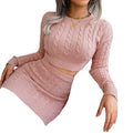 Spring 2022 New Fashion Solid Color Women's Knitting Sweater Skirt Set Breathable Streetwear Above Knee Length for Fall