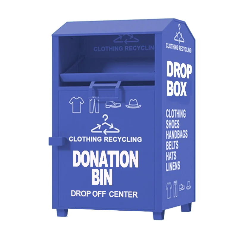 Custom Outdoor Galvanized Steel Clothing Donation Bin Charity Clothing Donation Box Metal Clothing Recycling Bins