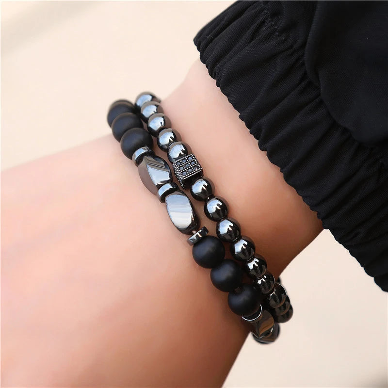 G3980 Wholesale Hematite Natural Black Frosted Stone Beaded Bracelet Set for Men Gifts Jewelry Layered Beads Bracelets