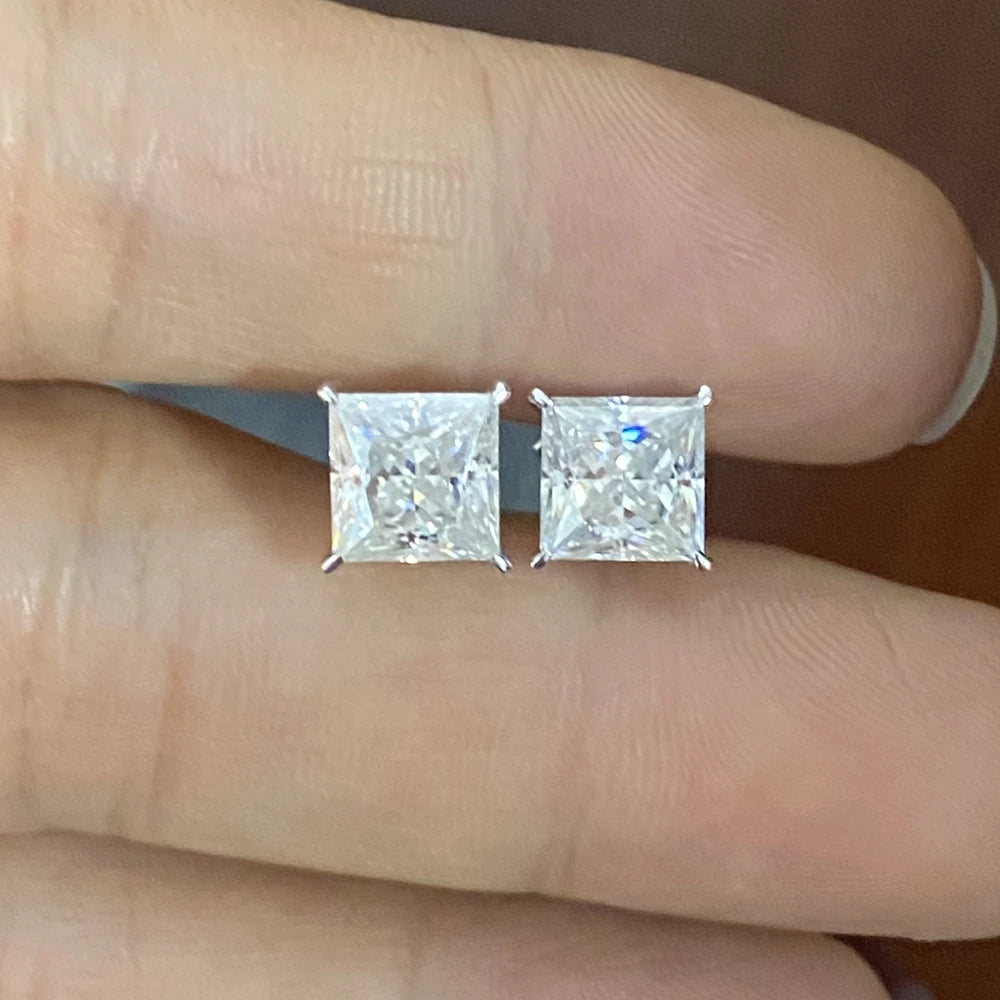 Custom Reall 10K White Gold Stud Earring Women 2 Carat Moissanite Princess Cut Earring