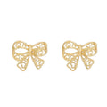 Gold Plated Women Jewelry 925 Sterling Silver Hollow Bowknot Stud Earrings