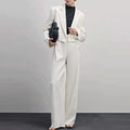 Enyami Cropped Blazer Suit Femme Mujer Casual Coats Suits Office Formal Blazer Women Jacket Long Pants 2 Pieces Set