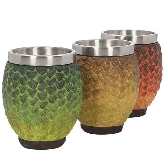 Lot 3pcs Vintage Rights GTA33 Stainless Steel Resin Beer Cups Fantasy Game Dragon Egg Whisky Cup for Bar Water Party