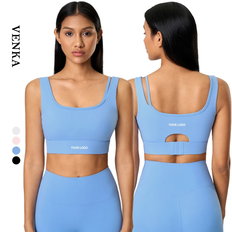 Women Athletic Wear Nylon Sexy Quick Dry High Impact Push up Low U-Neck Three Rows Buckle Bra Breathable Girl Fitness Yoga Bra