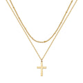 Wholesale Titanium Small Cross Pendant Necklace Jewelry 18k Gold Beaded Chain Stainless Steel Double Layered Cross Necklace