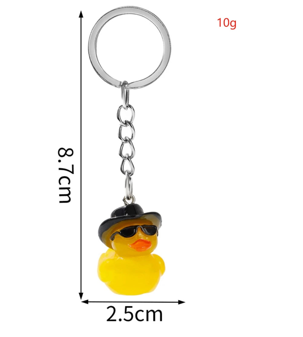 Punk Cool Rubber Duck Key Chain with Hat Sunglasses Charms Wholesale Cute Designs 3D Mini Yellow Duckling Keychain Accessories