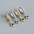 Real Gold Plated Black Cubic Zircon Clip on Earrings 925 Sterling Silver Square Zirconia Crystal Pendant Hoop Earrings