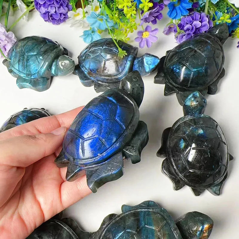 Wholesale Natural Labradorite Animal Carving Crystal Crafts Ornaments Labradorite Turtle for Sale