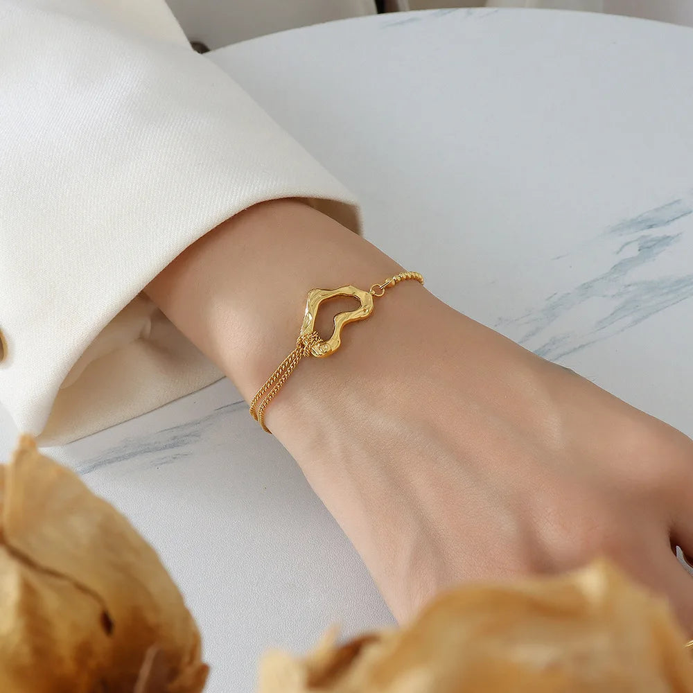 Fashion Jewelry Bangles Heart Charm Silver Gold Stainless Steel Chain Adjustable Bracelet for Women Girls