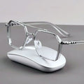 Men's Retro Square Metal Frame Optical Eyeglasses Classic Retro Double Reading Glasses Rectangle