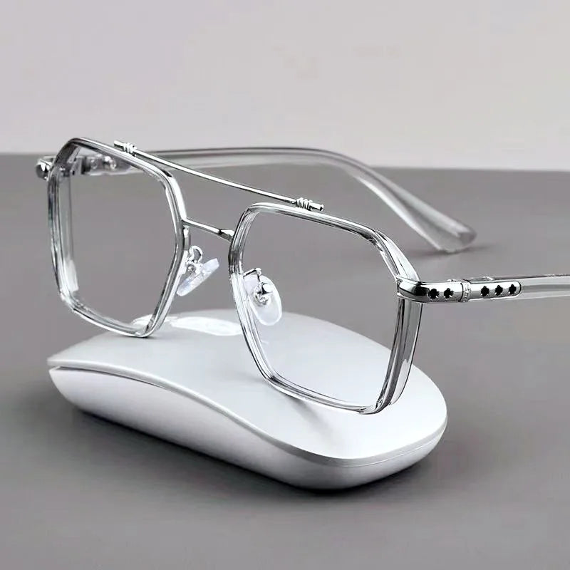 Men's Retro Square Metal Frame Optical Eyeglasses Classic Retro Double Reading Glasses Rectangle