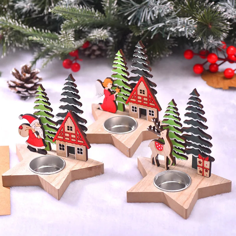 Wooden Nordic Santa Christmas Candle Holder Eco-Friendly Modern Design 12cm X 12cm Indoor Party Desk Ornament Hot Selling