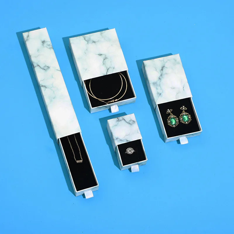 Marble White Square Kraft Cardboard Jewelry Box Stock Paper Jewelry Set with Necklace Pendant for Storing Your Valuable Pieces