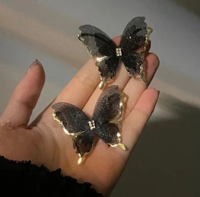 INS Trendy Butterfly Earrings Crystal Long Tassel Transparent Black White Drop Earring for Women Girls Party Hot Jewelry