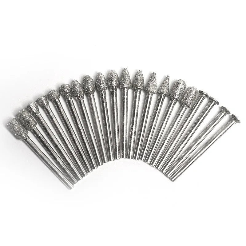 20pcs 3mm Shank Burr Set Dia-mond Grinding Head Drill Bits for Wood Metal Grinding Engraving Polishing Rotary Tool Head