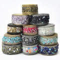 3.5Cm Width Rhinestone Metal Chain Trim Hot Fix Gravel Stones Caviar Beads Tape Ribbon Self Adhesive Crystal Banding for Garment