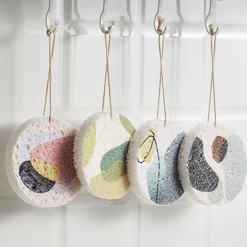 New Compressed Wood Pulp Cotton Dish Washing Cleaning Brush Kitchen Creative Cartoon Printing Pop up Sponge Brush