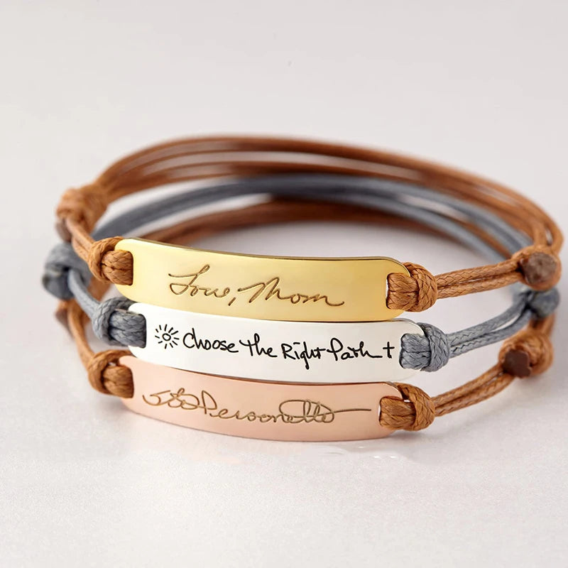 2020 New Arrivals Women Bracelets Custom Words/logo/phrase Steel Gold bar Adjustable Colorful Braided Rope Bracelet Men Jewelry