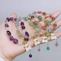 Cartoon Bear Girl Amethyst Strawberry Crystal Beaded Beaded Bracelet Shell Bear Charm Pendant Quartz Crystal Beaded Bracelet
