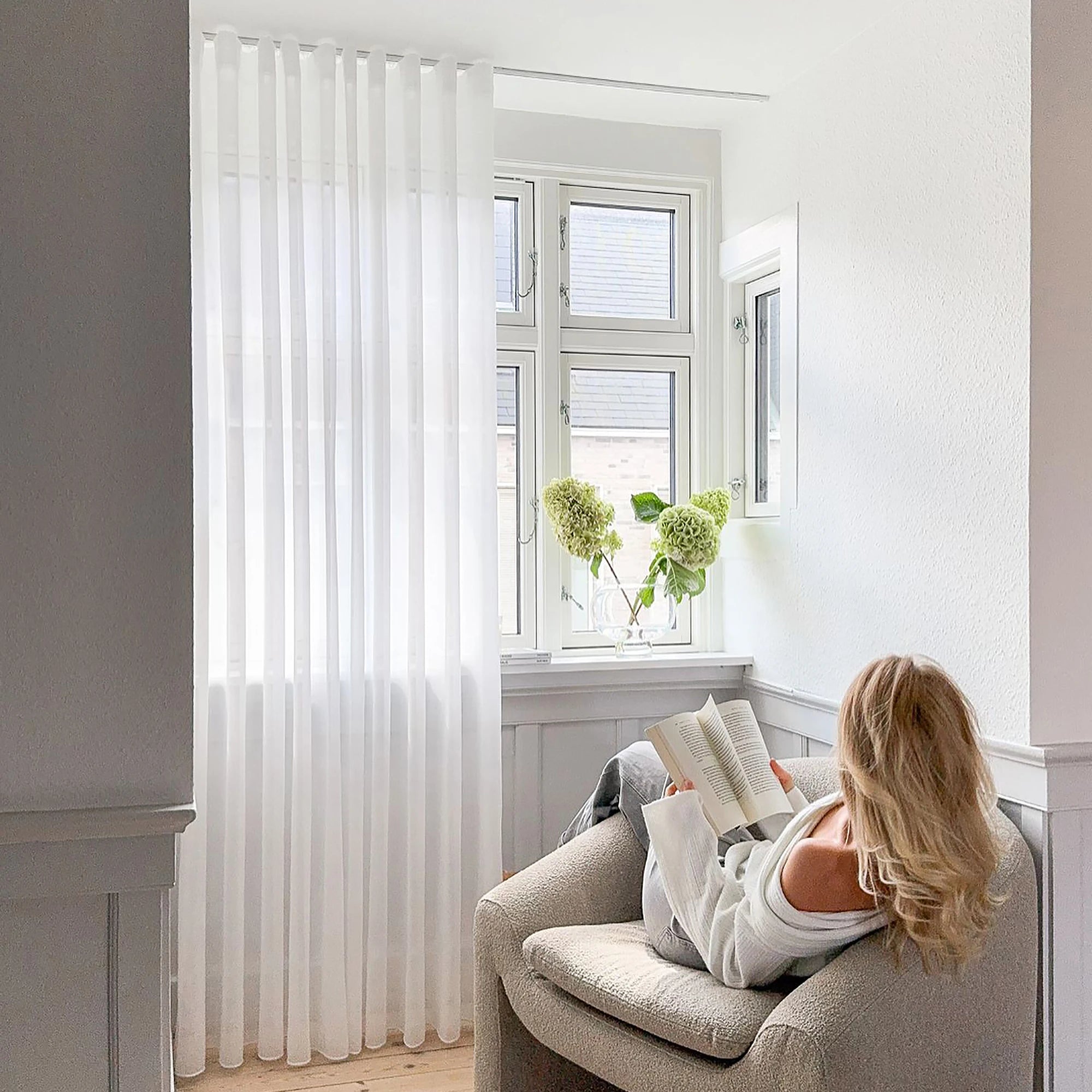 High European American Thin Tulle Curtains Bedroom Office Cafe-Pleated Printed Beaded Grommet Rope Flame Retardant Insulated