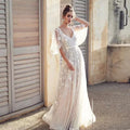 2023 New European and American Women's Deep V Mid Length Dress Lace Backless Evening Dress