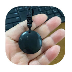 30mm Crystal Spiritual Gem Stone Jewelry with Rope Circle Shaped Natural Shungite Crystals Pendants for Gift