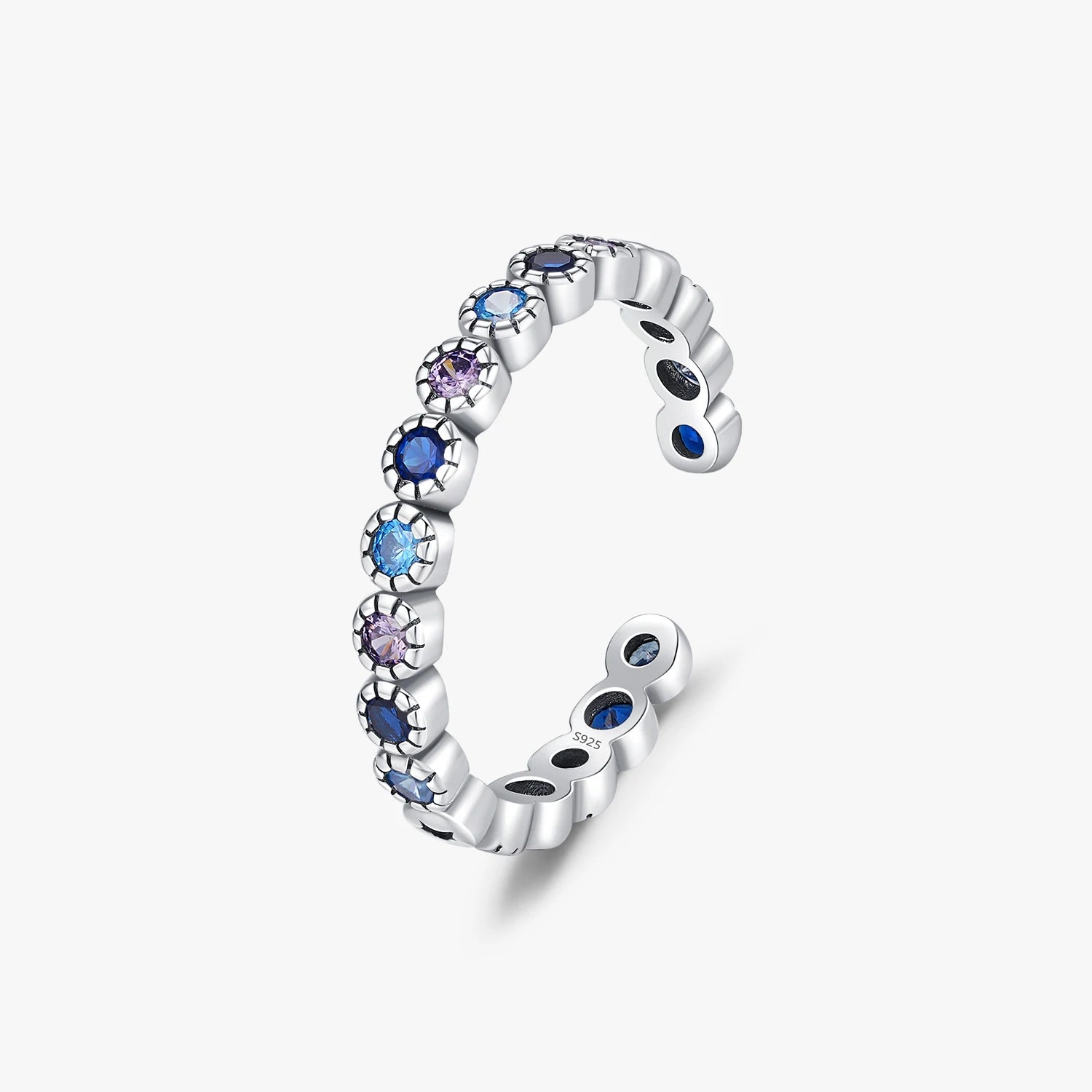 Adjustable Szie 6-9 Rings Fashion Jewelry for Women 925 Sterling Silver Vintage Colorful Round Zirconia Ring