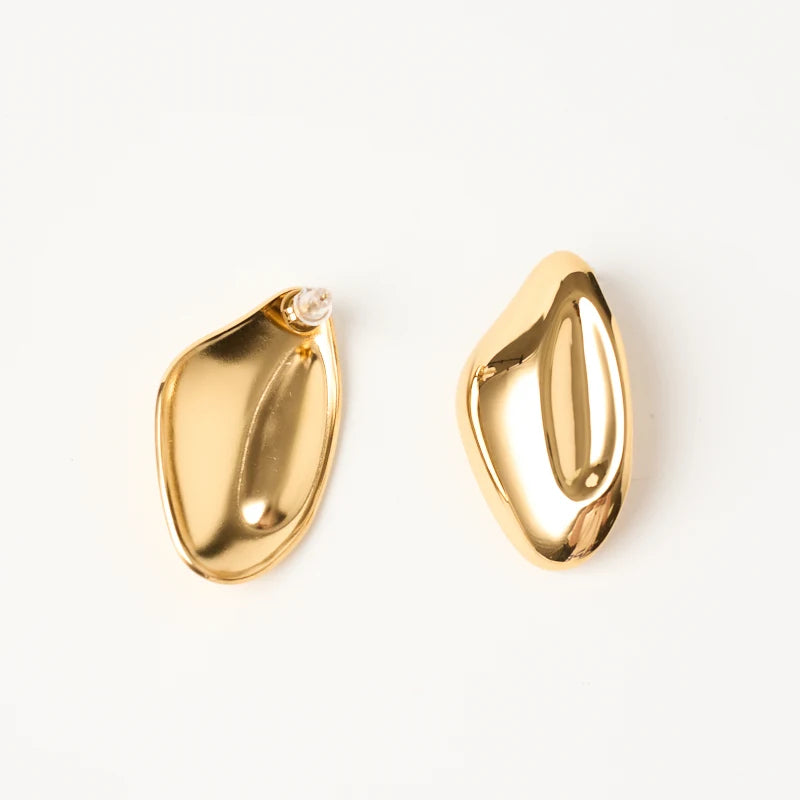 Waterproof Trendy Chunky Oval Design 18K Plated Stainless Steel Simple Stud Earrings