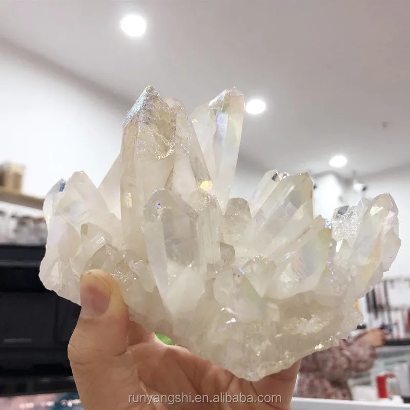Best Quality Angel Aura Raw Rough Quartz rainbow Crystal Point Wand Cluster