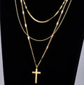 Simple 316L Stainless Steel 18K Gold Cross Pendant Water Wave Chain Necklace Multi Layers Chain Cross Choker Necklace Jewelry