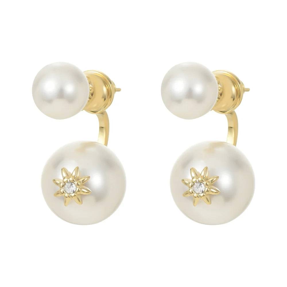 Merryshine High-End Retro Needle Hot Sale Two-Way Eight-Pointed Star Baroque Pearl and Zircon Earrings for Women