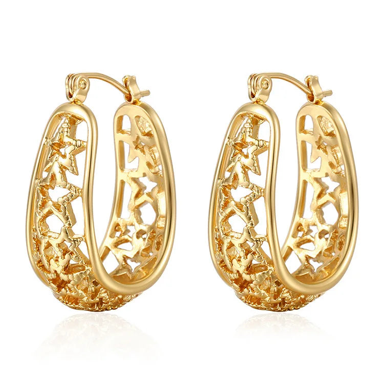 Shescity Gold Plated Stainless Steel Drop Earrings Trendy Hollow Pentagram Minimalist Hoop Earrings Women Jewelry for Gifts