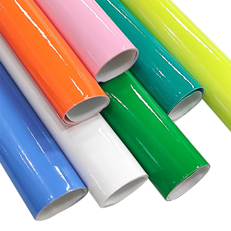 Wholesale Mirror Solid Color Faux Leather Glossy Neon Color Vinyl Pvc Synthetic Leather Fabric for Crafts Haribows Bags