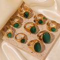 Tarnish Free Natural Stone Multicolor Opal Turquoise Large Gemstone Rings Chunky Stainless Steel Gold Plated Finger Rings