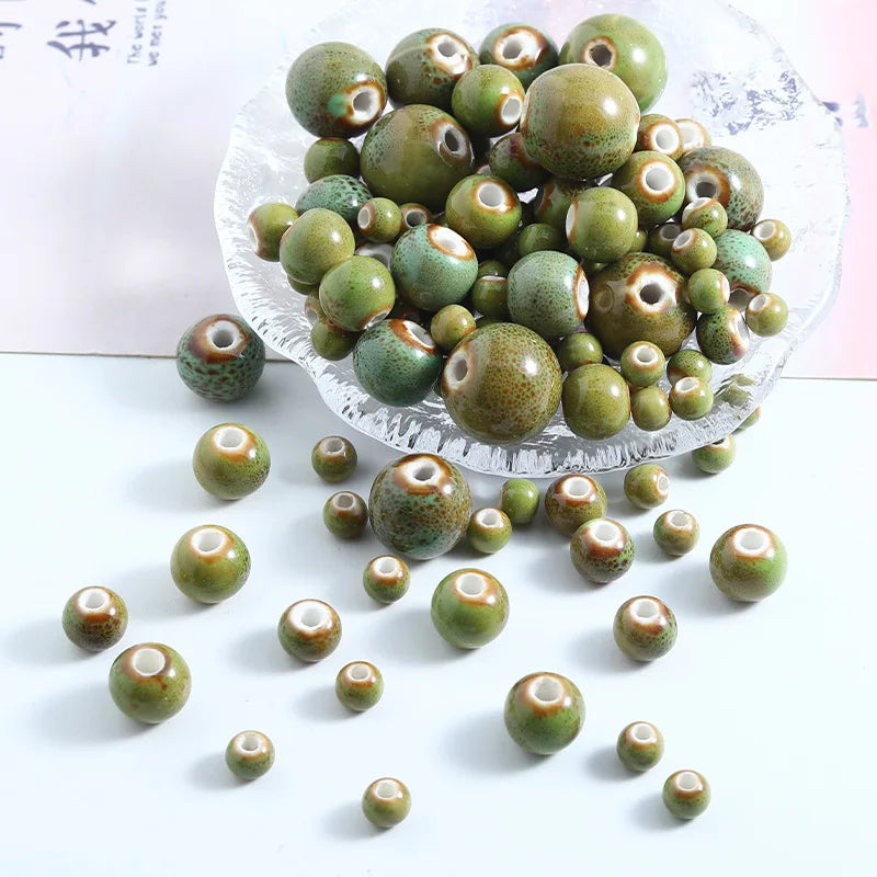 New Arrival 6 8 10 12 14 16 18mm Green Ceramic Clay Bead Handmade Round Loose Beaded Charm for DIY Jewelry Making Accessories