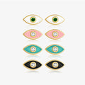FUAMAY 925 Sterling Silver White Green Pink Black Earrings Enamel Evils Eye Shape Earrings