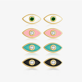 FUAMAY 925 Sterling Silver White Green Pink Black Earrings Enamel Evils Eye Shape Earrings