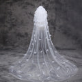 Jachon Long Flower White Lace Wedding Hair Comb Veils Tulle Sheer Wedding Bridal Veils Cathedral for Bride