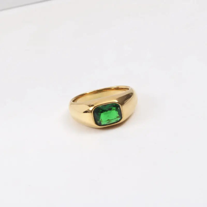 Jewelry Manufacturer Bold Stainless Steel Green Emerald Gemstone Ring for Women