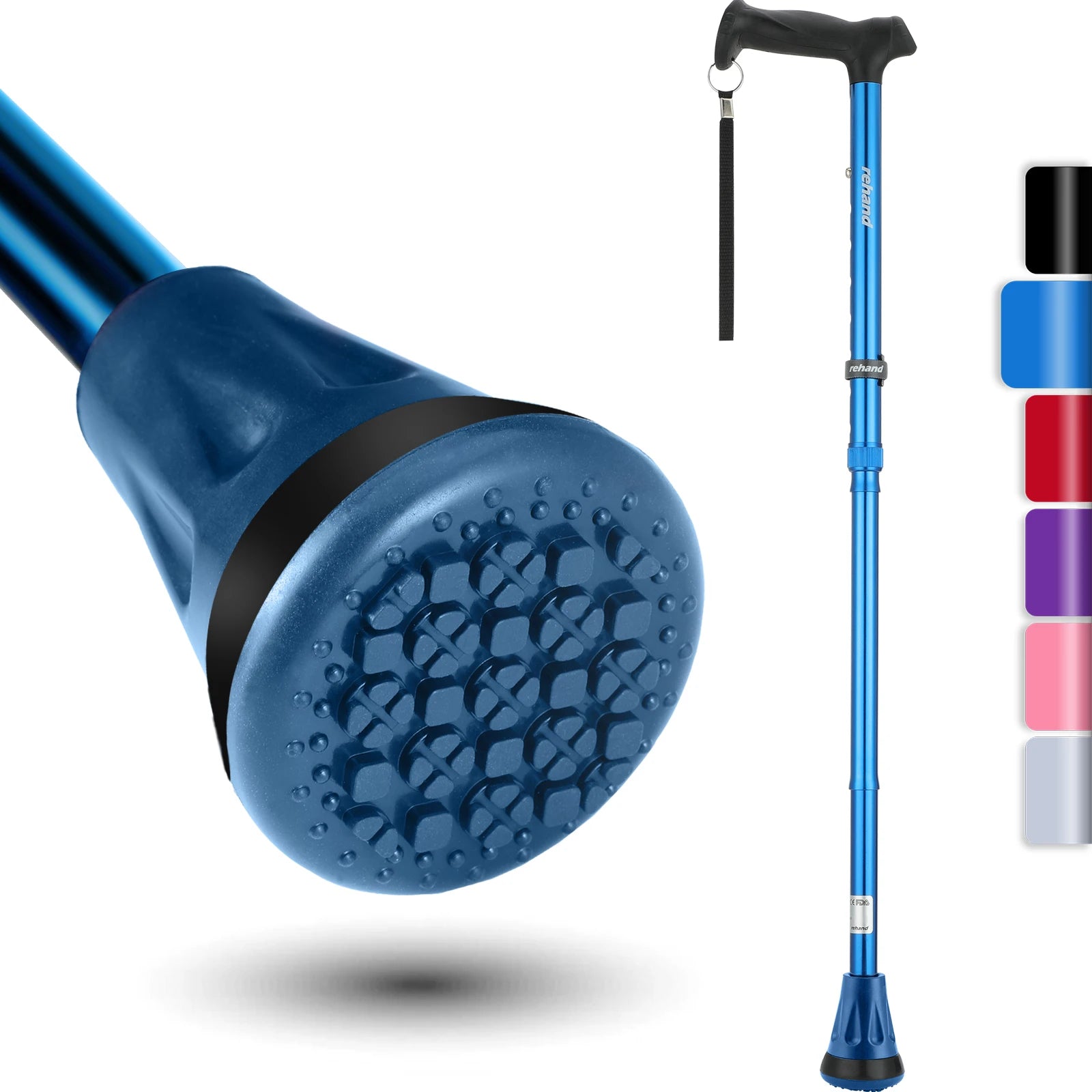 Rehand Custom Adjustable Aluminum Folding Mobility Aid Collapsible Elderly Walking Stick Foldable Cane